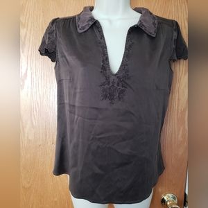Elie Tahari Brown Silk Embroidered Carson Blouse size S/P
